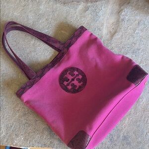 Tory Burch Pink Structured Tote with Circular Emblem